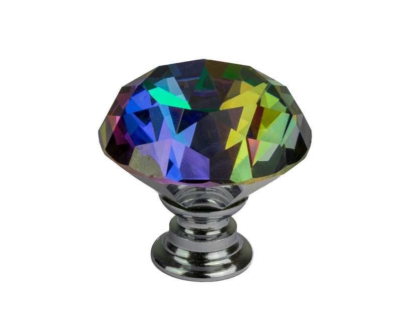 DeELF Outlet DEELF 25 Packs Crystal Cabinet Knobs Drawer Pulls and Knobs Diamond Dresser Handles Crystal Pulls for Drawers - 30 mm Colorful Glass Cabinet Knob with Silver Base - Image 2